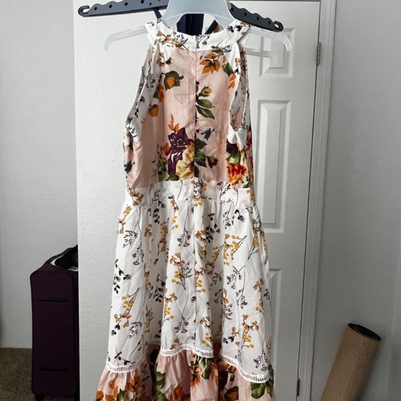 Floral Print Halter Dress with Raffles Detail - Size L - Picture 2 of 10